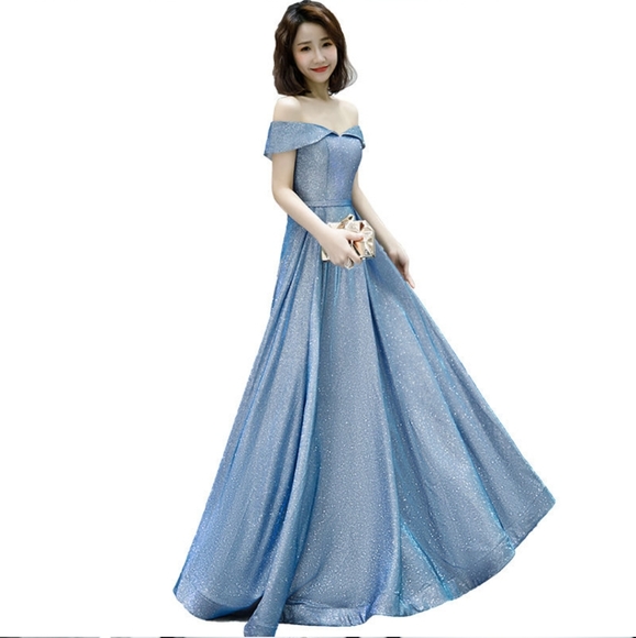 Off Shoulder Glitter Gradient Gown - Picture 4 of 7